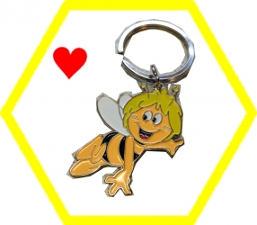 Schlüsselanhänger Biene mit Honigtopf bunt bemalt Metall 
